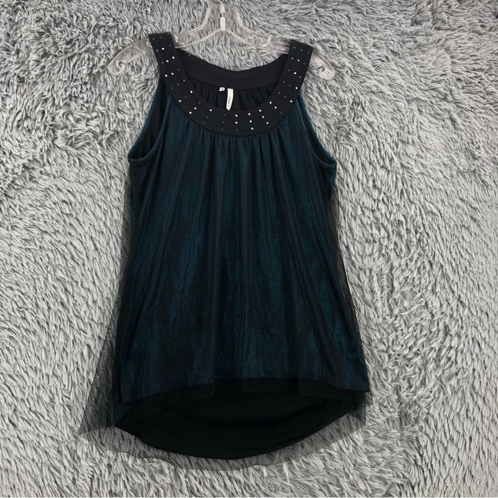 Studio Y Blouse Womens Medium Embellished Layered Sheen Top